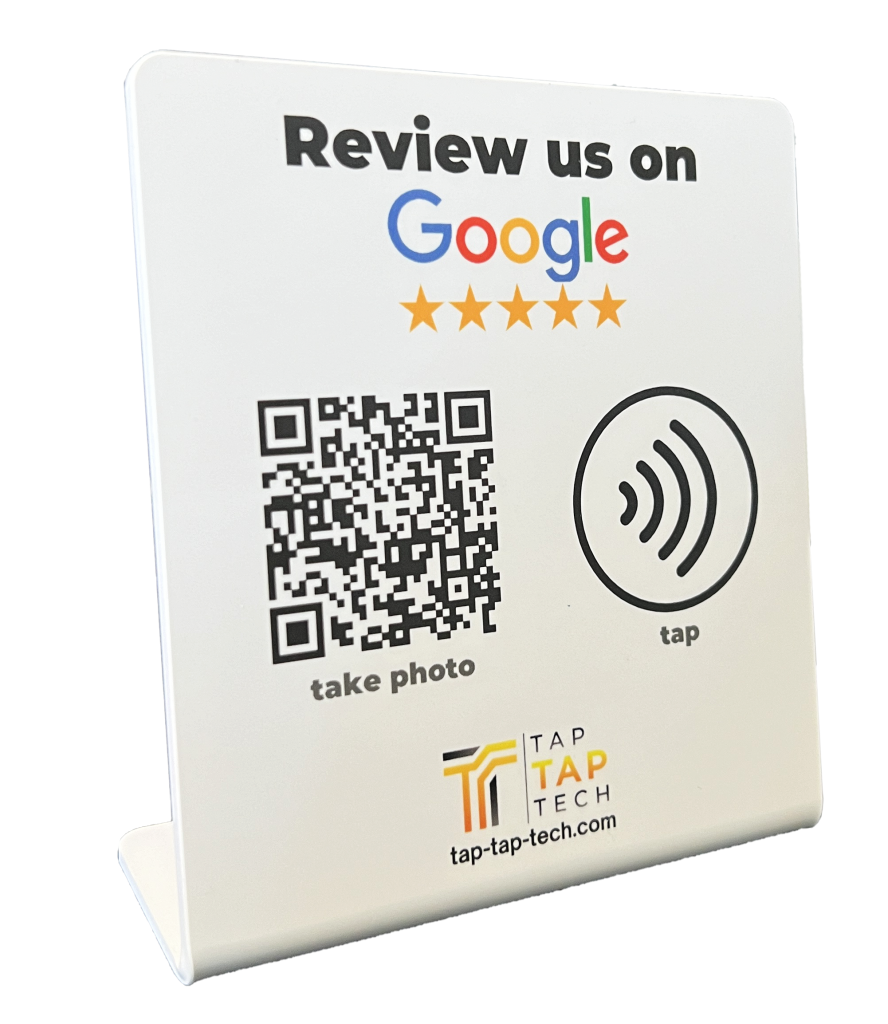 Google review stand from Tap Tap Tech